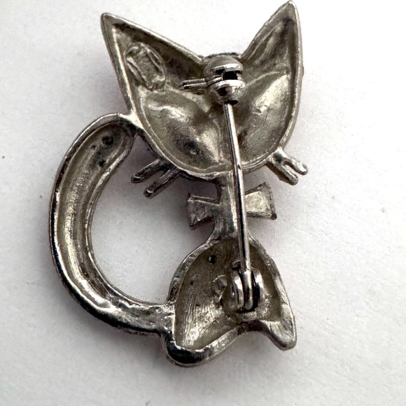 🐱 Beautiful Edgy Vintage Antique Pink Crystal Cat Brooch - Picture 2 of 13